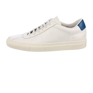 Common Projects White Leather Low-Top Sneaker with Blue Heel